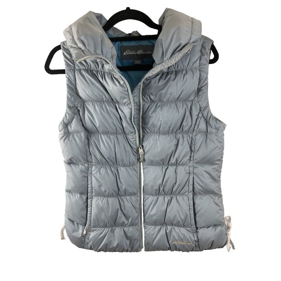 Eddie Bauer Grey-Blue Iridescent Quilted Goosedown Vest Women's Size M - Picture 1 of 10